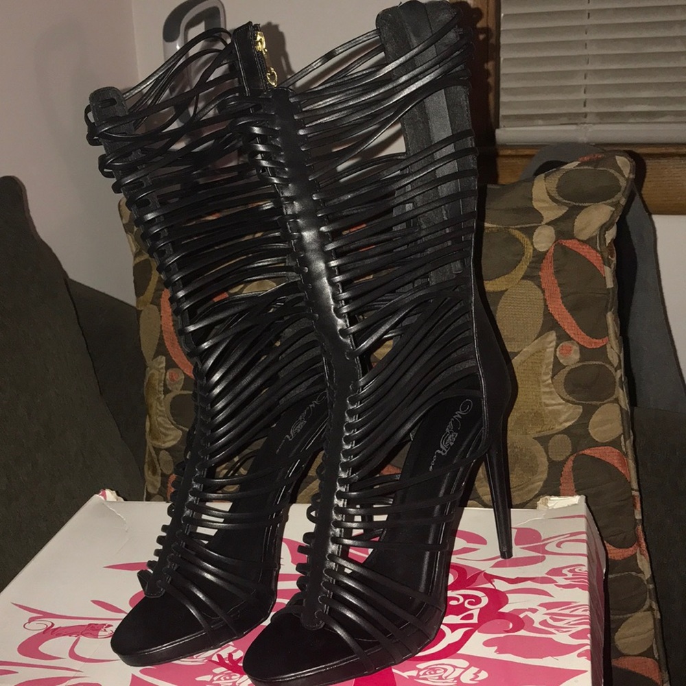 Strap mid calf heel